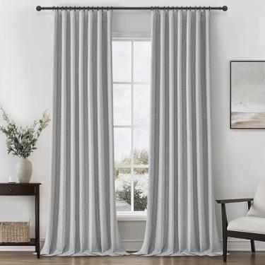 Imagem de Cortinas cinza 100% preto de linho, 300 cm de comprimento, conjunto de 2 painéis para quarto de crianças, meninos, cortina de teto plissada, casa de fazenda, com bolso de haste, cortinas de janela