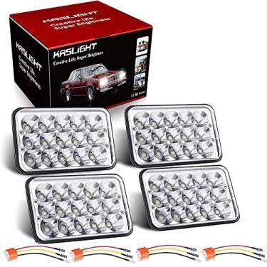 Imagem de Faróis de LED 4 peças 4 x 6 com soquete H4, farol de LED 4651 Peterbilt retangular H4651 H4652 H4656 H4666 H6545 para Kenworth Freightinger Ford Probe Chevrolet Oldsmobile Cutlass