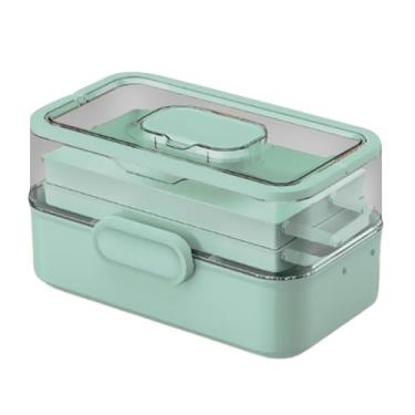 Imagem de harayaa Organizador de mesa para caixa de remédios portátil com tampa, à prova de poeira, caixa de primeiros socorros para família, recipiente para artigos, Verde