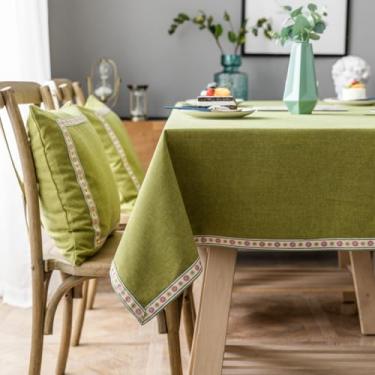 Imagem de KAIJIE Toalha de mesa quadrada lavável com estampa jacquard imitando algodão e linho, para jantar, ao ar livre, casamentos e restaurantes, decoração de dia dos namorados, Páscoa, 100 x 160 cm, verde