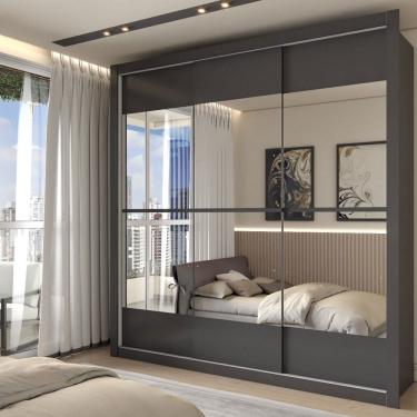 Imagem de Guarda-Roupa Casal Materra 3 Portas 4 Gavetas com Espelho Preto - Panorama Móveis