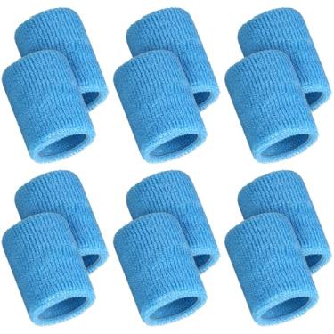 Imagem de 12 pulseiras esportivas esportivas absorventes de pulso para crianças, mulheres e homens, faixa de suor para tênis, basquete, futebol, corrida, ginástica, golfe, malhar (azul claro)