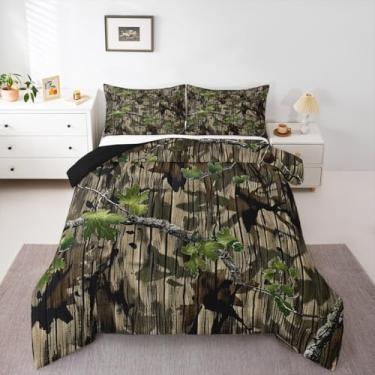 Imagem de Feelyou Jogo de cama solteiro com enchimento de folhas camufladas para meninos e meninas, estilo militar, para decoração de quarto de adolescentes, 2 peças