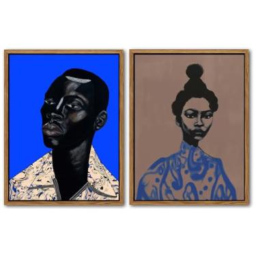 Imagem de Impressão em tela feminina afro-americana, pôster de menina negra, retrato de homem negro, arte de parede, arte abstrata, contemporânea, decoração de parede africana para quarto, banheiro, sala de