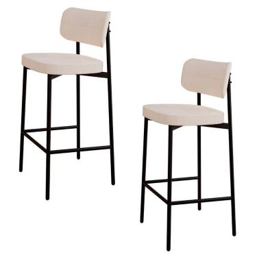 Imagem de Banqueta Alta Bar Estofada Kit 2 Ella M25 Linho Palha - Mpozenato