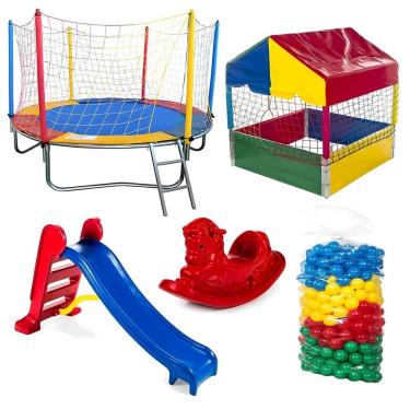 Imagem de Kit Playground Pula Pula 2,30m + Piscina De Bolinhas 1,00m + 500 Bolinhas + Escorregador Médio + Gangorra 1 L