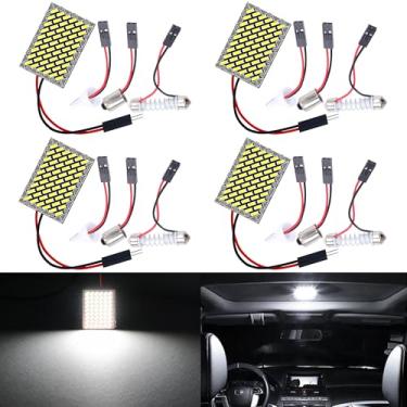 Imagem de QAUBEN Branco Pacote com 4 4014 54SMD Painel LED Luz Domo Automotivo Leitura Interior Mapa Lâmpada Lâmpada Teto Teto Luz DC 12V + Adaptador T10 BA9S Festoon