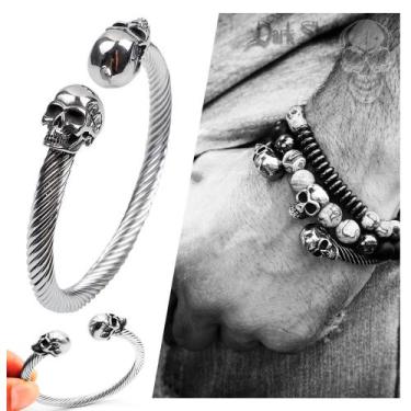 Imagem de Pulseira Masculina Caveira Aço Cirúrgico Ajustável Bracelete King Skul