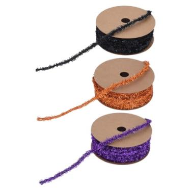 Imagem de KALLORY 3 Rolos de Guirlanda de Enfeites de Halloween: Guirlanda de Fita Metálica de Halloween de 10 Jardas - Serpentina de Enfeites de Halloween Com Glitter Preto, Laranja E Roxo para Embrulho de