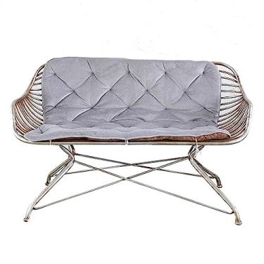 Imagem de Banco de jantar 129,8 cm vintage Art Iron Stool, cadeira de lazer para varanda ao ar livre com almofada e encosto, prata para 2 pessoas, móveis de assento ao ar livre