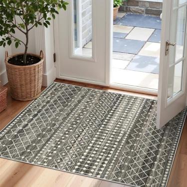 Imagem de Miukiki Tapete de área de 5 x 7 cm para sala de estar, marroquino, lavável, antiderrapante, tapete de piso interno, dobrável, grande, macio, para sala de jantar, quarto, com pelo baixo (preto, 5 x 7