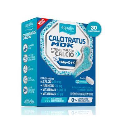 Imagem de EQUALIV Calcitratus - Citrato Malato de Cálcio + MDK - Suplemento Alimentar em Comprimidos - Biodisponibilidade e Alta Absorção - Zero Açúcares, Glúten e Lactose - 30 Comprimidos