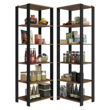 Imagem de Armário Estante Multiuso Organizador Despensa de Canto 10 Prateleiras 118cm Rustic/preto Madesa