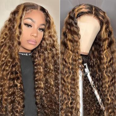 Imagem de Perucas frontais de renda NVL Ombre Highlight Deep Wave 76 cm 200% de 