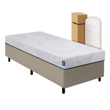 Imagem de Cama Box Solteiro Desmontável Bege + Colchão Umaflex Fit Firm D33 17cm Altura - Orthocamas