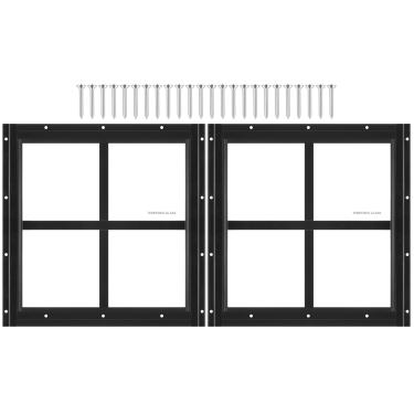 Imagem de Pacote com 2 janelas para galpões de 30,5 cm L x 30,5 cm A, janela de montagem embutida preta com vidro temperado para casas de brinquedo, galpões, garagens e galinheiros