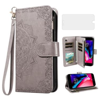 Imagem de Asuwish Capa de telefone para iPhone 7plus 8plus 7/8 Plus capa carteira celular com protetor de tela de vidro temperado e flor flip porta-cartão de crédito suporte para celular i Phone7s 7s + 7+ 8s 8+