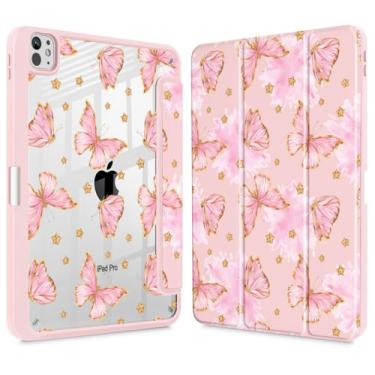 Imagem de Tuiklol Capa para iPad Pro de 11 polegadas (M4) 2024 5ª geração, porta-lápis embutido com proteção traseira transparente, suporte de três dobras, despertar/hibernar, para tablet Modelo: A2836/A2837