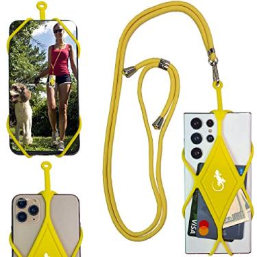 Imagem de Cordão para telefone da Gecko – Cordões de celular para mulheres – Suporte retrátil para cordão de telefone (gola GG amarela - diamante amarelo)