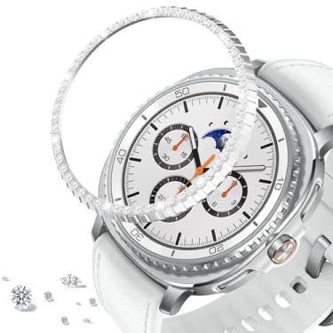 Imagem de DEALELE Capa de moldura compatível com Samsung Galaxy Watch 8 Classic (46 mm), strass brilhante, liga de diamante, moldura de metal, anel de bisel, capa adesiva, antiarranhões, acessório (prata)