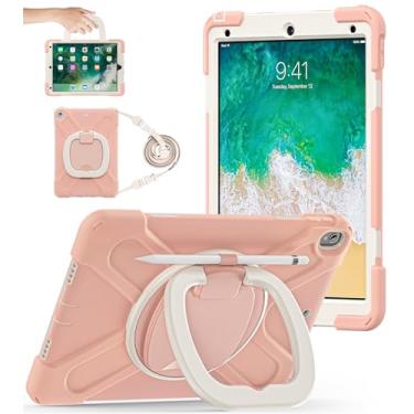 Imagem de BATYUE Capa de 10,5 polegadas para iPad Pro lançado em 2017/iPad Air de 3ª geração lançado em 2019; capa protetora resistente com suporte para lápis, suporte giratório de 360°, alça de ombro; para crianças (ouro rosa)