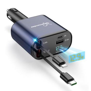 Imagem de Carregador de carro DreamBee retrátil 66 W 4 em 1 com 2 portas USB
