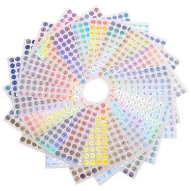 Imagem de 20 folhas 1 a 1000 adesivos redondos reflexivos com números a laser, adesivos autoadesivos de 10 mm/0,4 pol. Adesivo organizador de armazenamento para artesanato DIY ferramenta de arte de unhas