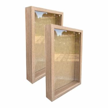 Imagem de Kit 2 Molduras Caixa Alta Revestida Com Vidro Expositora Bordados Quadros Quilling Scrapbook - 10x15-1,5X4,5 Cor:Maple