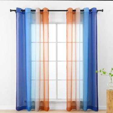 Imagem de L.Z.E Cortinas transparentes de terracota azul marinho com 203 cm de comprimento para sala de estar, conjunto de 2 painéis de cortinas transparentes ombré e cortinas para quarto, ilhós modernos para