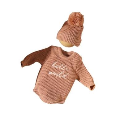 Imagem de Macacão De Tricô Para Bebê Menino Ou Menina Com Chapéu Pom Pom Para Fo