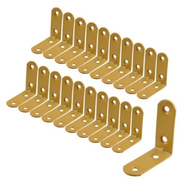 Imagem de Wealrit 20 peças de suportes de canto em forma de L suportes de ângulo reto dourado, fixador de móveis de madeira com parafusos para comprimento de gaveta de cadeira de armário - 4,7 cm