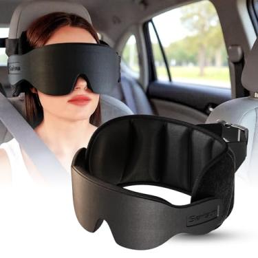 Imagem de SARISUN Travesseiro de viagem, travesseiro de viagem de carro com máscara ocular 3D para dormir, alça de suporte de cabeça de 360° para todos os assentos de carro, itens essenciais de viagem na