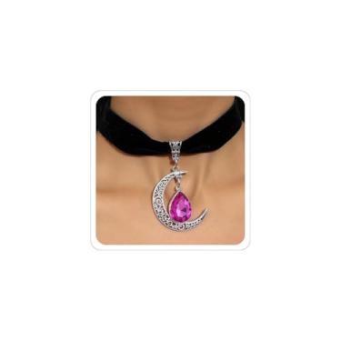 Imagem de ANGLEQUEEN Gargantilha preta feminina gótica de veludo vitoriano, acessório de bruxa, fantasia gótica, vintage, lua, joia de Natal, Metal, Sem Pedra Preciosa