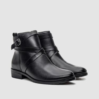 Imagem de Bota Feminina Preto Premium Moderno Couro Legítimo Ziper Inverno Zapat