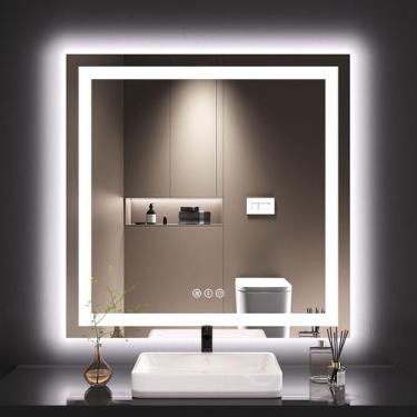 Imagem de Espelho de banheiro LED LOAAO 36x36cm com luzes antiembaçantes reguláv