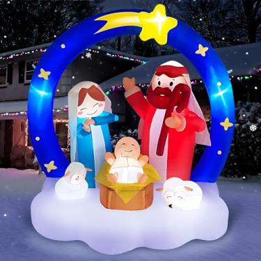 Imagem de Danxilu Presépio insuflável de Natal de 6 pés para decoração de ar última intervenção, luzes LED brilhantes, a cena de nascimento de Jesus com estrela de presépio, arco para exteriores, pátio