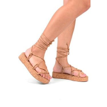 Imagem de Sandalia Feminina Casual Estilo Juta Cortiça Confortável de Amarração 