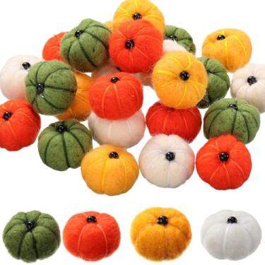 Imagem de Simgoing 24 peças de pompons pequenos de feltro de abóbora de 2,5 cm, mini abóboras, multicoloridas, feito à mão, guirlanda de bola para artesanato, outono, Ação de Graças, Halloween, decoração de