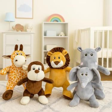 Imagem de Kit Safari 5 Pelúcias De Animais Bebe Baby Presente Festa Menina Menino Antialérgico Zoologico Kawaii Elefante Hipopótamo Girafa Macaco Leão Savana Escolha O Tamanho (Tamanho 30cm)