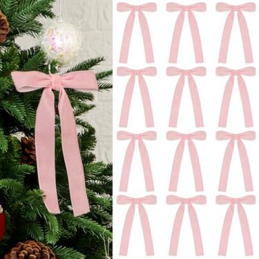 Imagem de 16 peças de laços de veludo para árvore de Natal de 12 x 17 cm para embrulhar presente, guirlanda, lareira, escada, janela, armário, artesanato DIY, decoração de casa de casamento de férias (rosa)