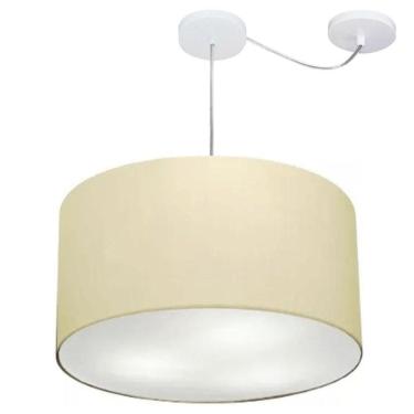 Imagem de Lustre Pendente Cilíndrico Com Desvio De Centro Md-4167 Cúpula Em Tecido 60x30cm Algodão Crú - Bivolt