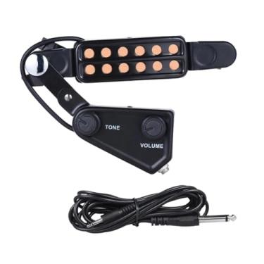 Imagem de Almencla Captador de guitarra com 12 furos de som e cabo, transdutor elétrico acústico de fácil instalação para acessório de guitarra elétrica para músico, Dourado com Ajustável