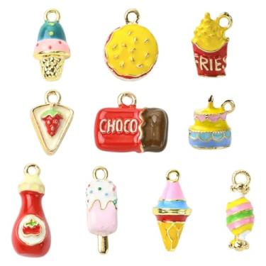 Imagem de UR URLIFEHALL 10 peças, 10 estilos, pingentes de comida esmaltada, 3D, bolo, chocolate, sorvete, pingentes para bricolage, colar, joias, artesanato, suprimentos