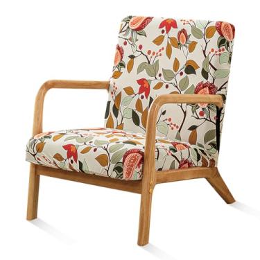 Imagem de SONNACH Capa de cadeira moderna de meados do século, capas de cadeira com detalhes elásticos com braços, capas de poltrona de leitura impressas laváveis para sala de estar (flor vermelha)