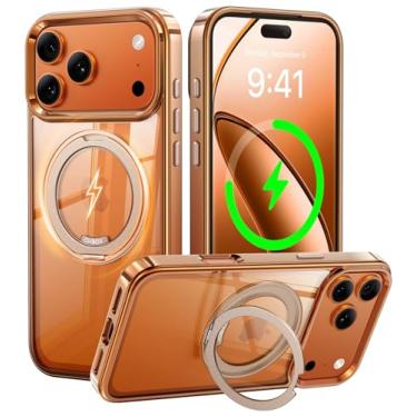 Imagem de Capa para iPhone 17 Pro Max com suporte, capa magnética para iPhone 17Pro Max compatível com MagSafe, Desert Titanium 17 Pro Max, capa fina translúcida polida para iPhone 17 Pro Max de 6,9 polegadas