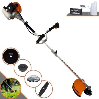 Imagem de Roçadeira Lateral Completa Terra GRHB-430 Bipartido À Gasolina Motor 2T 1,7HP 43cc 12.000rpm + Kit Extra de Lâmina 80 Dentes e Escova de Aço 38 Cerdas