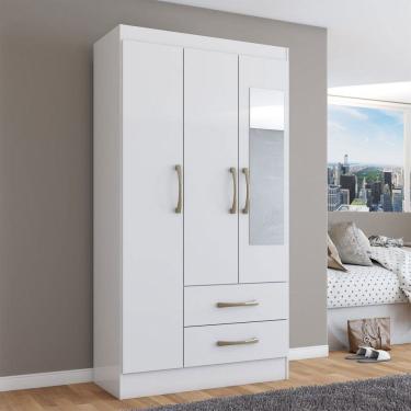 Imagem de Guarda-Roupa Solteiro Florença 3 Portas 2 Gavetas com Espelho Branco - Pnr Móveis
