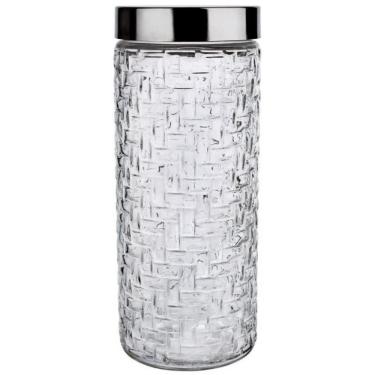 Imagem de Pote Redondo Euro Home Rattan Em Vidro E Inox 2 L Inox E Transparente