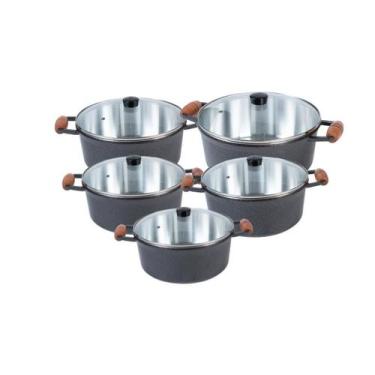 Imagem de Jogo Panelas 5pç Cava Alumínio Batido Fundido Tampa de Vidro Cor Craqu