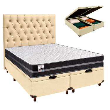 Imagem de Cama Box Bau + Colchão Casal Molas Ultralastic Bogota Inducol + Cabeceira Estofada